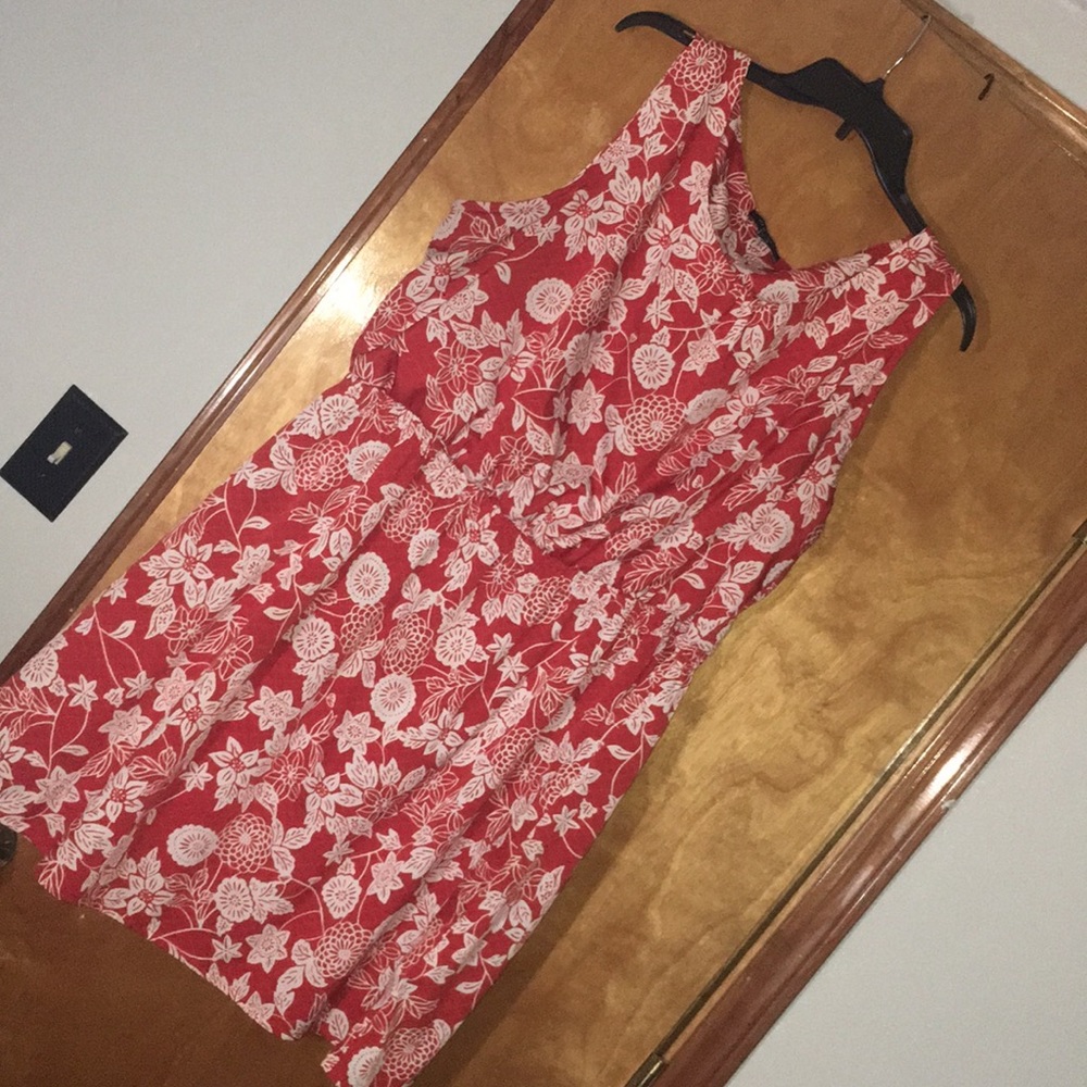 UK 24W/20W Red & White Tropical Floral Print Dress